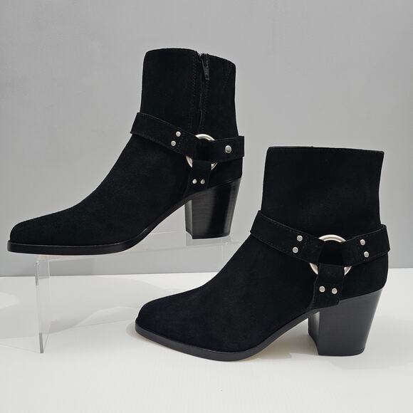 NEW Paige Edie Ankle Bootie Womens 8.5 Black Suede Harness Western Block Heel - Picture 2 of 15